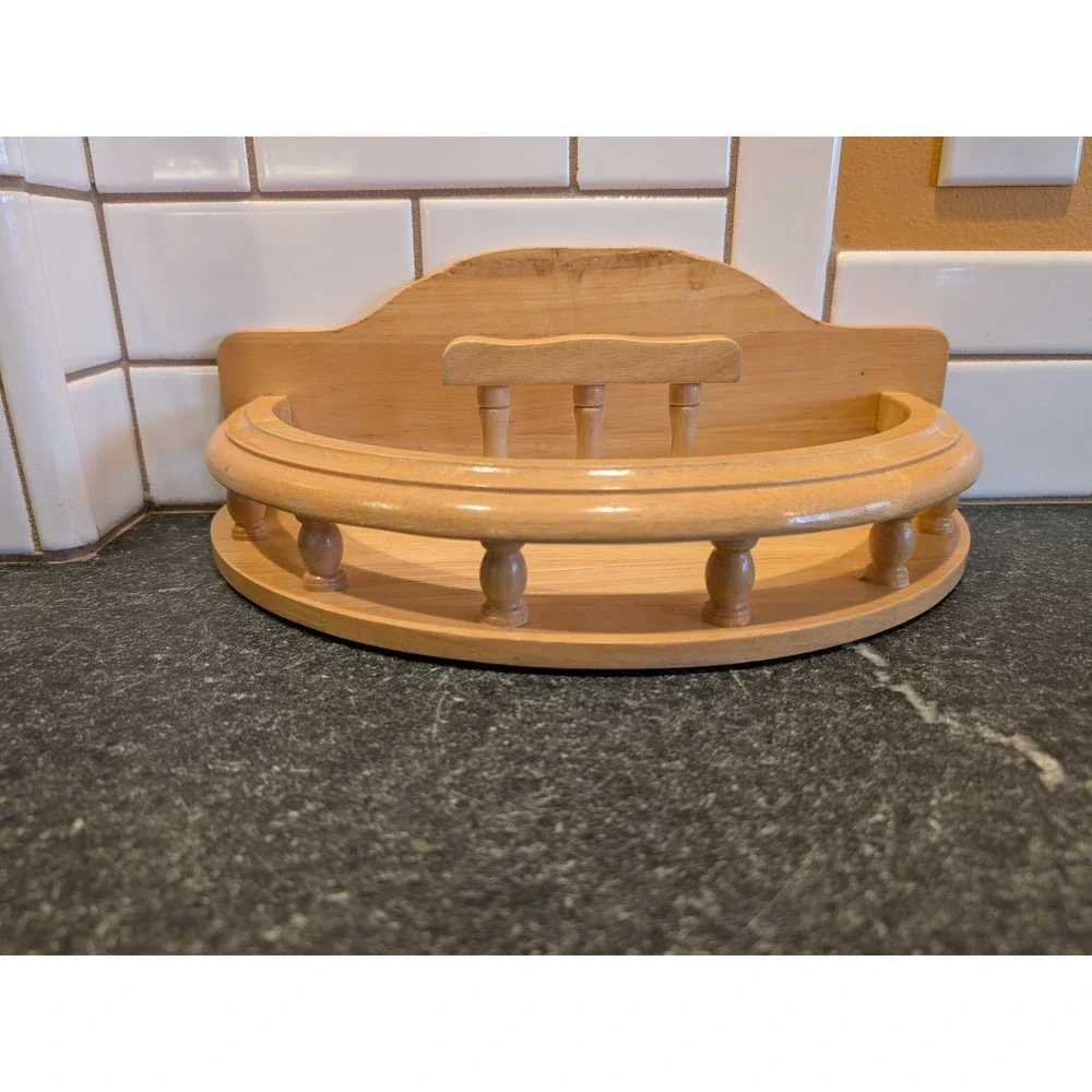 Vintage Wooden Semi Circle Napkin Holder Spindle Railing Light Wood Farmhouse